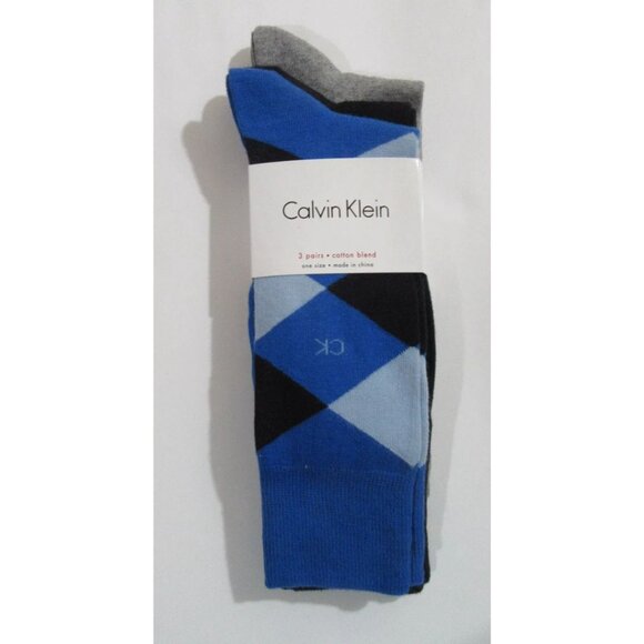 Calvin Klein Mens Trouser Dress Socks Blue & Black Argyle / Grey Assorted 3 pack - Picture 2 of 4